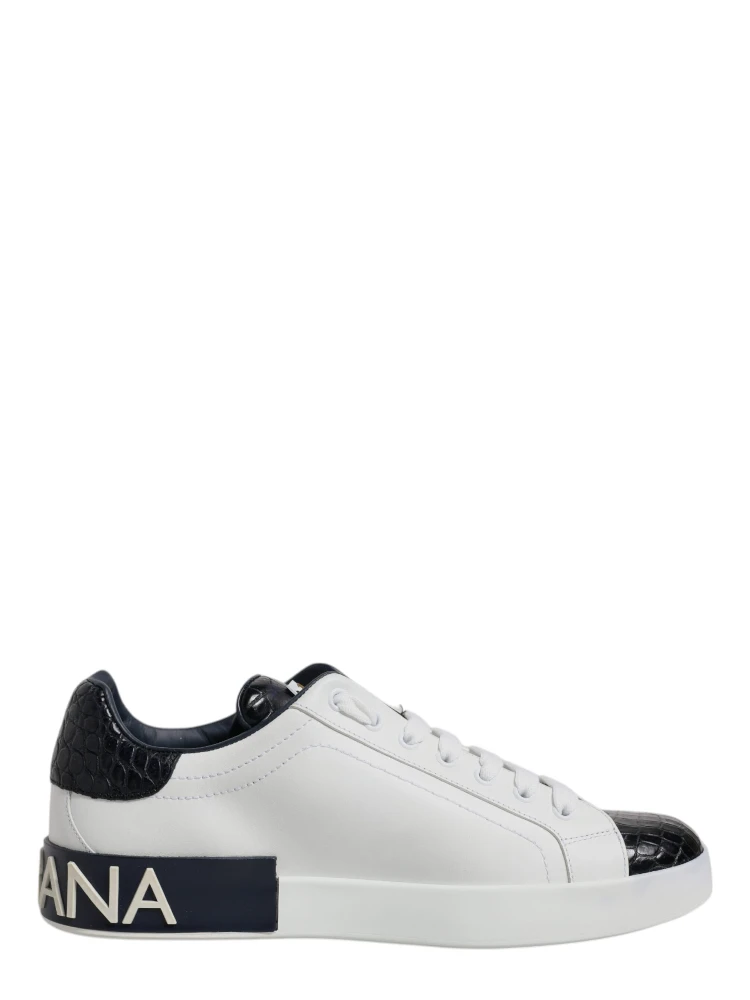 White Black Leather Portofino Sneaker Shoes
