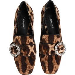 Brown Leopard Print Crystals Loafers Flats Shoes