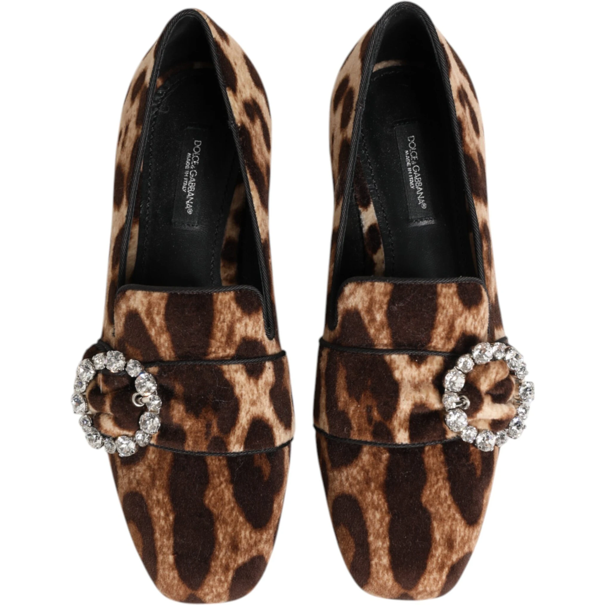 Brown Leopard Print Crystals Loafers Flats Shoes