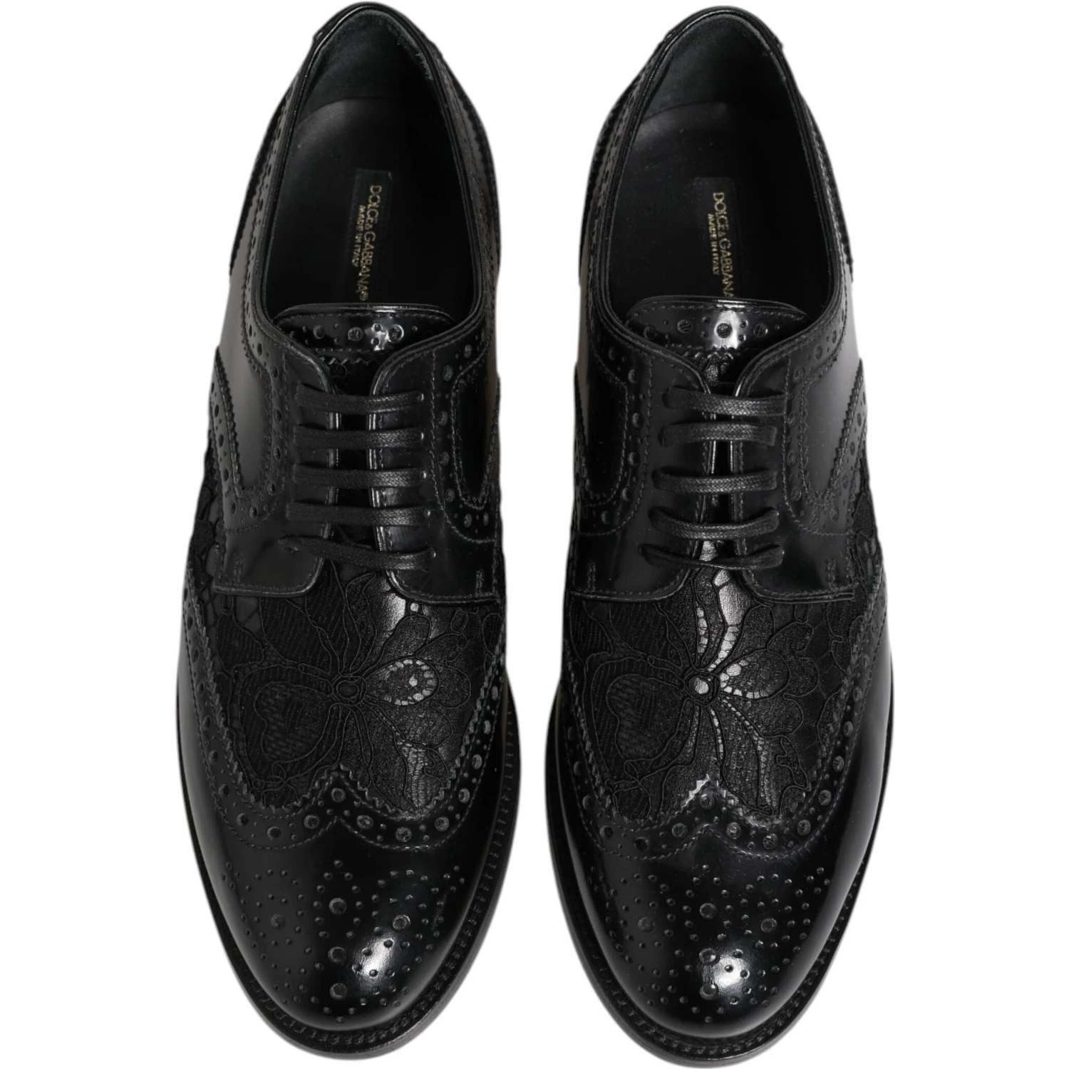 Black Leather Floral Lace Dress Formal Shoes