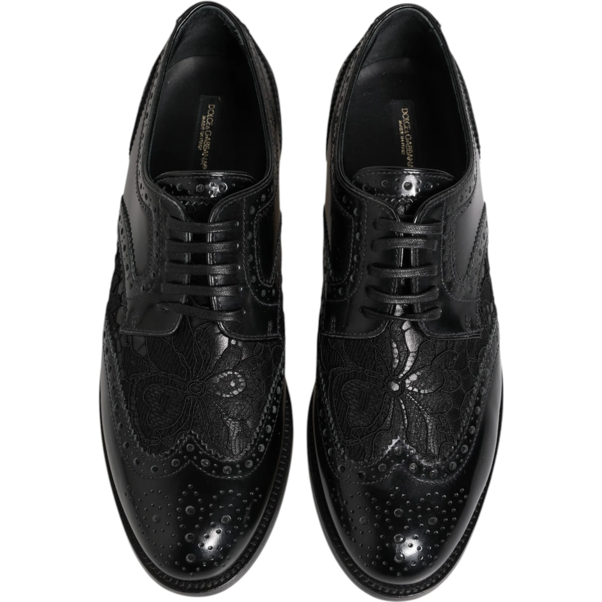 Black Leather Floral Lace Dress Formal Shoes