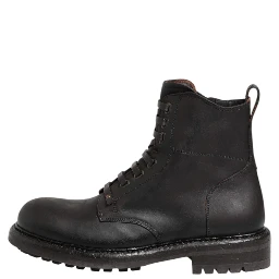 Dark Brown Leather Lace Up Mid Calf Boots Shoes