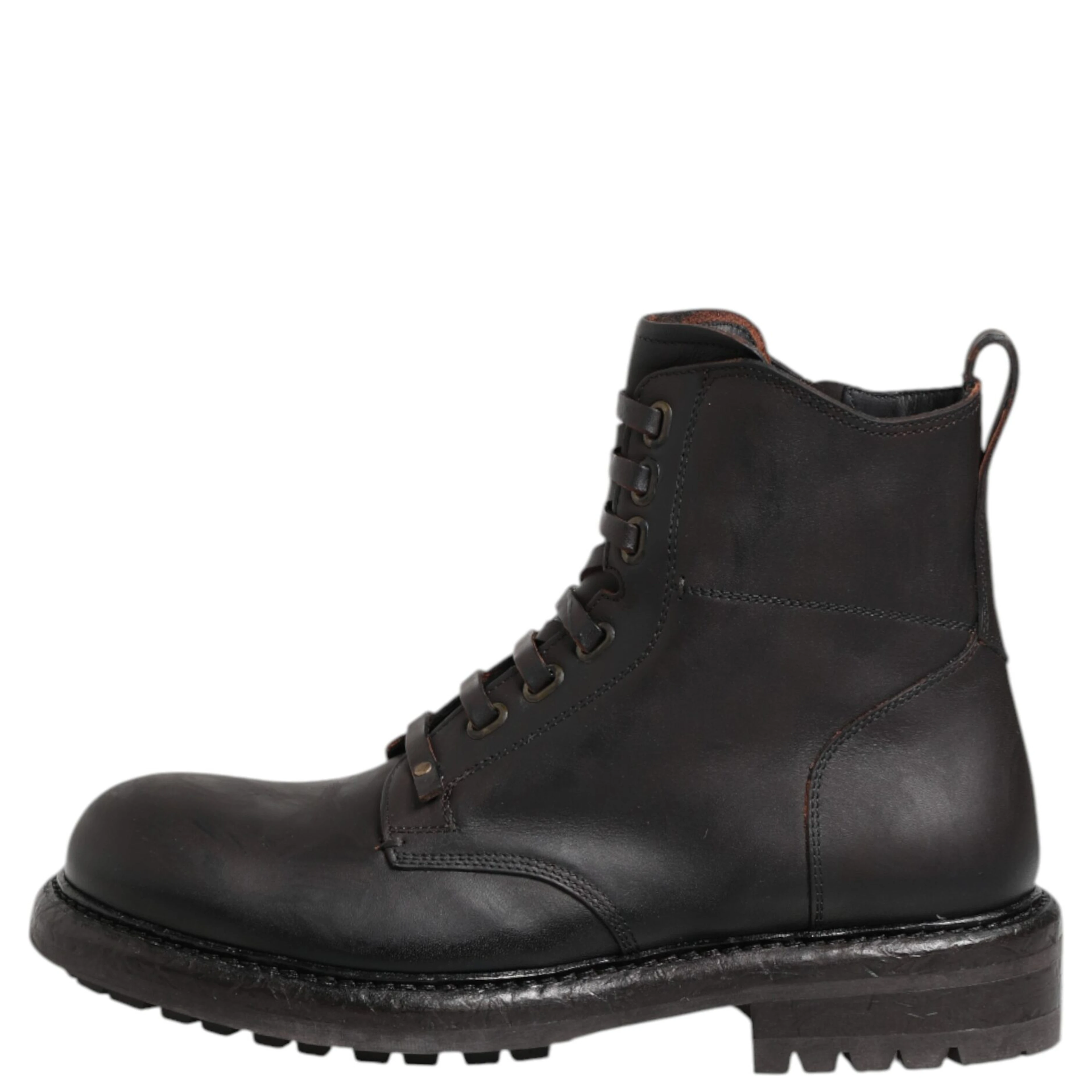 Dark Brown Leather Lace Up Mid Calf Boots Shoes
