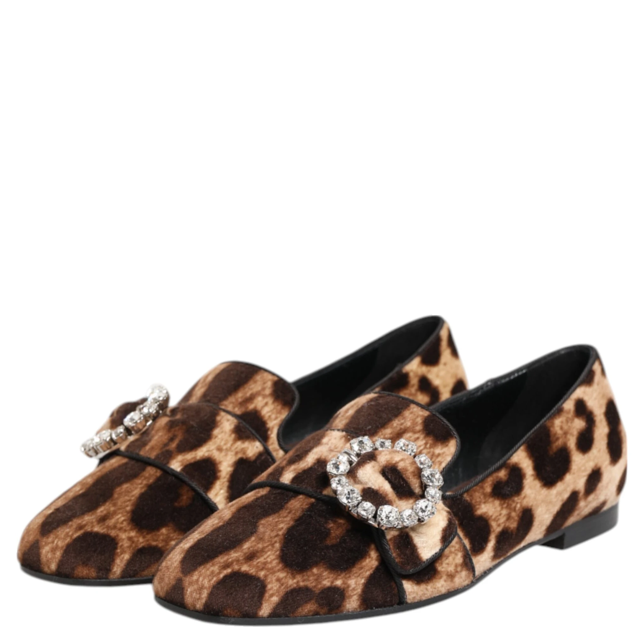 Brown Leopard Print Crystals Loafers Flats Shoes