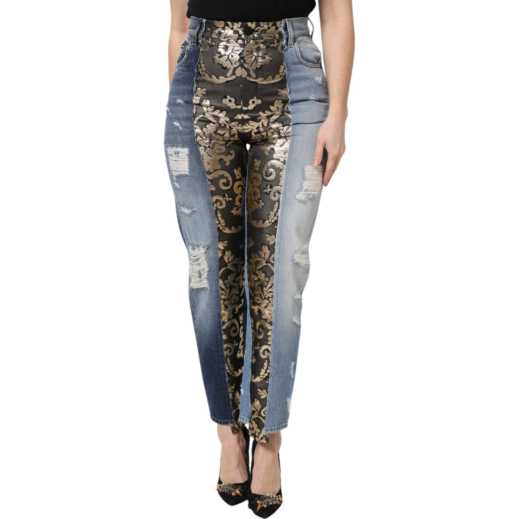 Multicolor Patchwork Tapered Denim Jeans