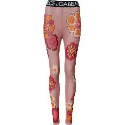 Pink Floral Leggings Stretch Waist Pants