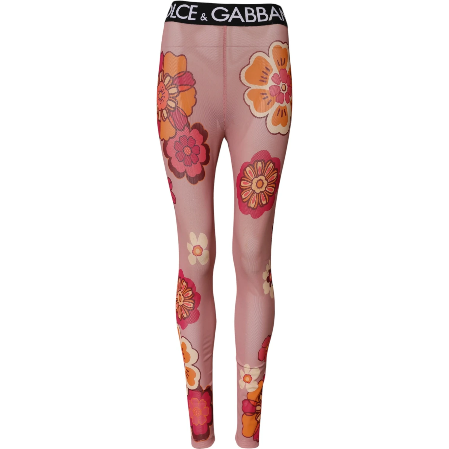 Pink Floral Leggings Stretch Waist Pants
