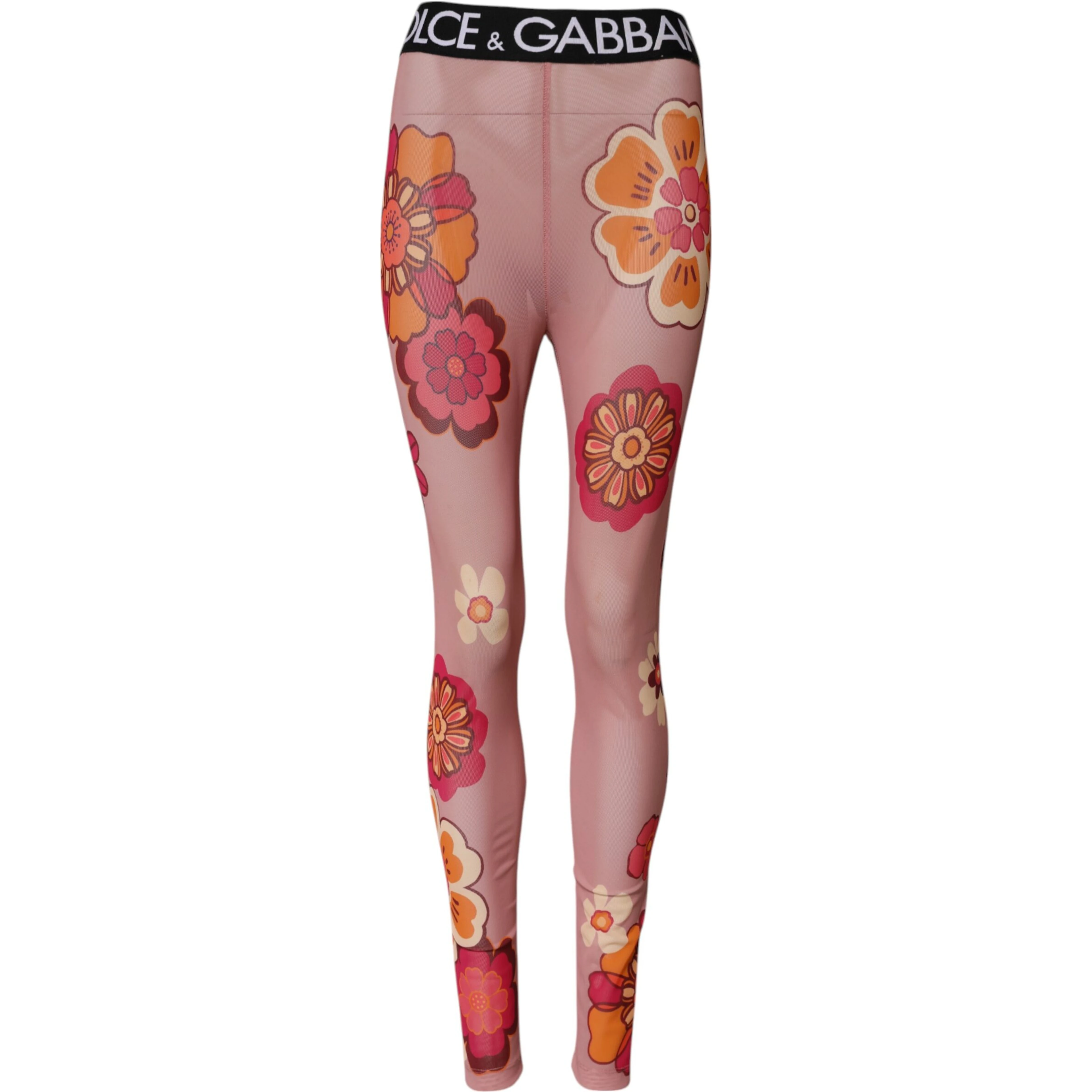 Pink Floral Leggings Stretch Waist Pants