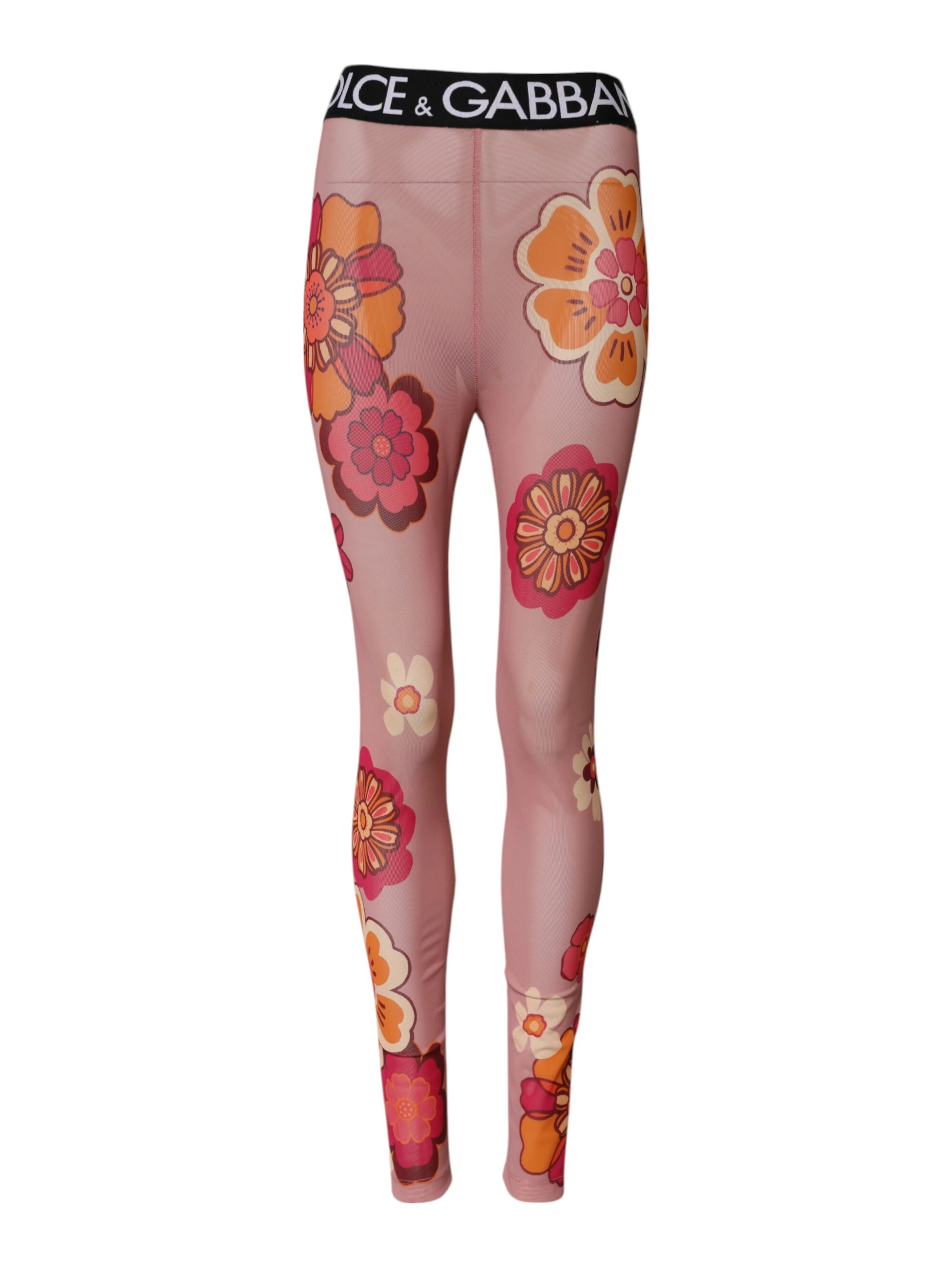 Pink Floral Leggings Stretch Waist Pants