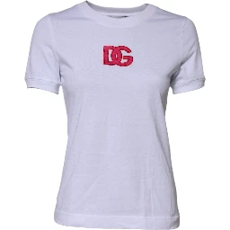 White Cotton DG Logo Embroidery Top T-shirt