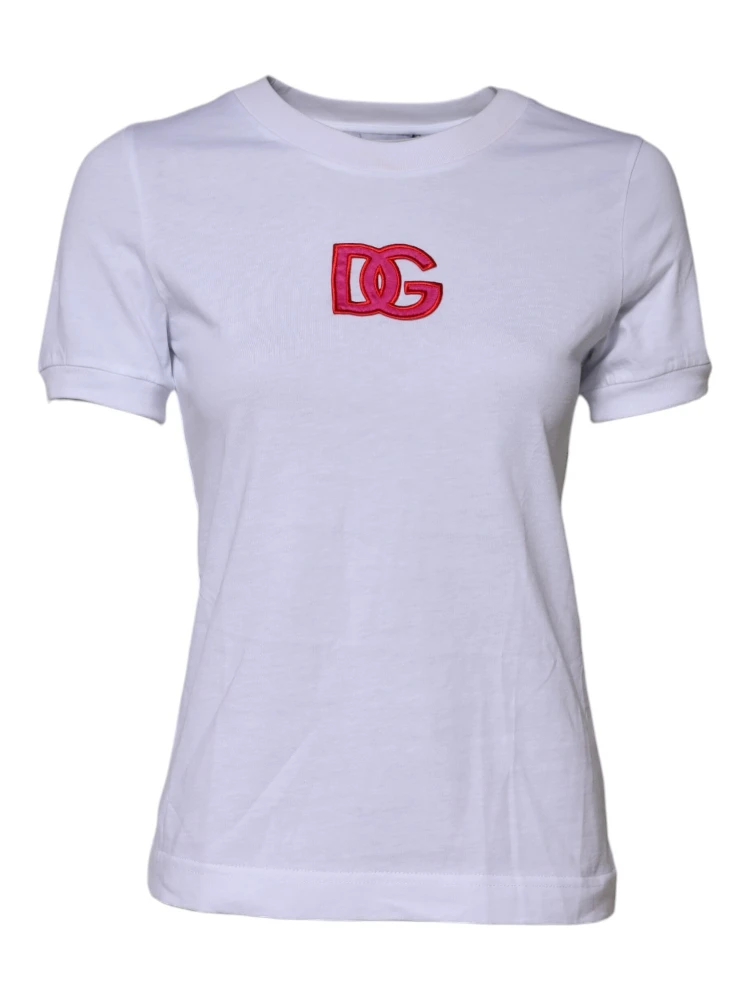 White Cotton DG Logo Embroidery Top T-shirt