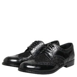 Black Leather Floral Lace Dress Formal Shoes