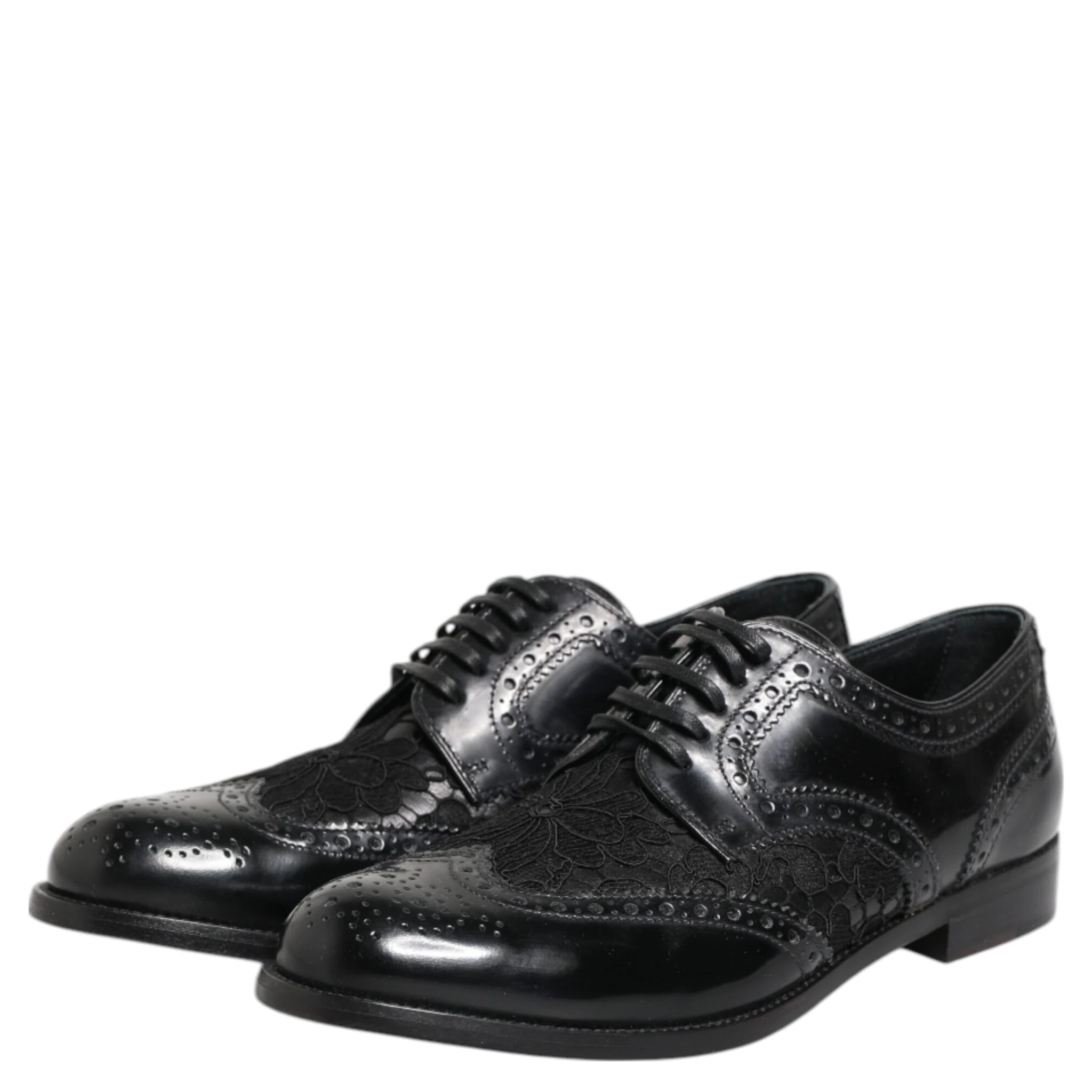 Black Leather Floral Lace Dress Formal Shoes