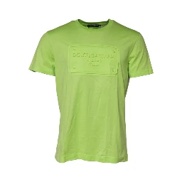 Green Embossed Logo Cotton Crew Neck T-shirt