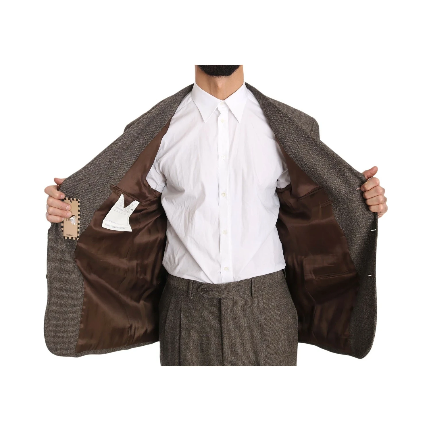 Brown Single Breasted Wool Suit
