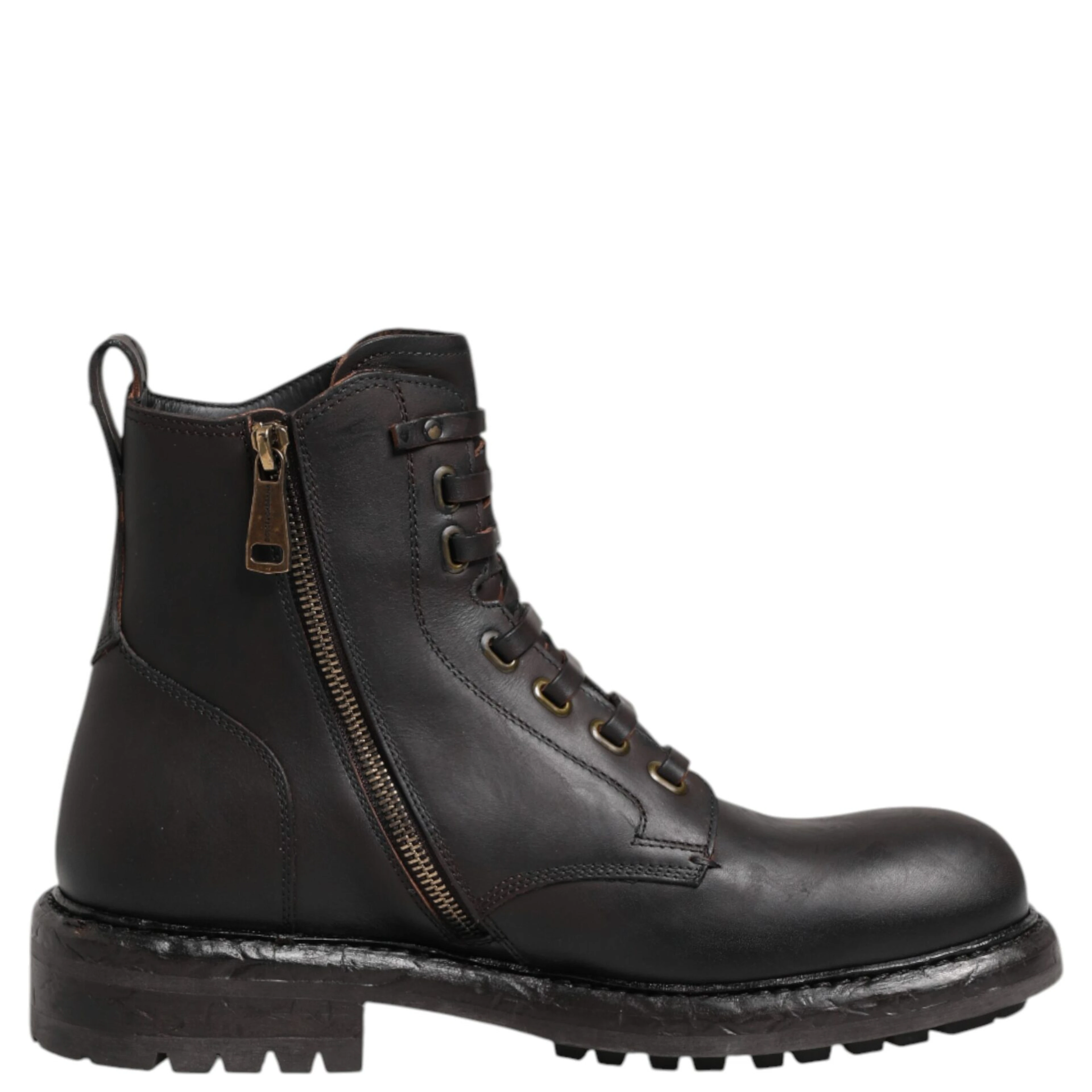 Dark Brown Leather Lace Up Mid Calf Boots Shoes