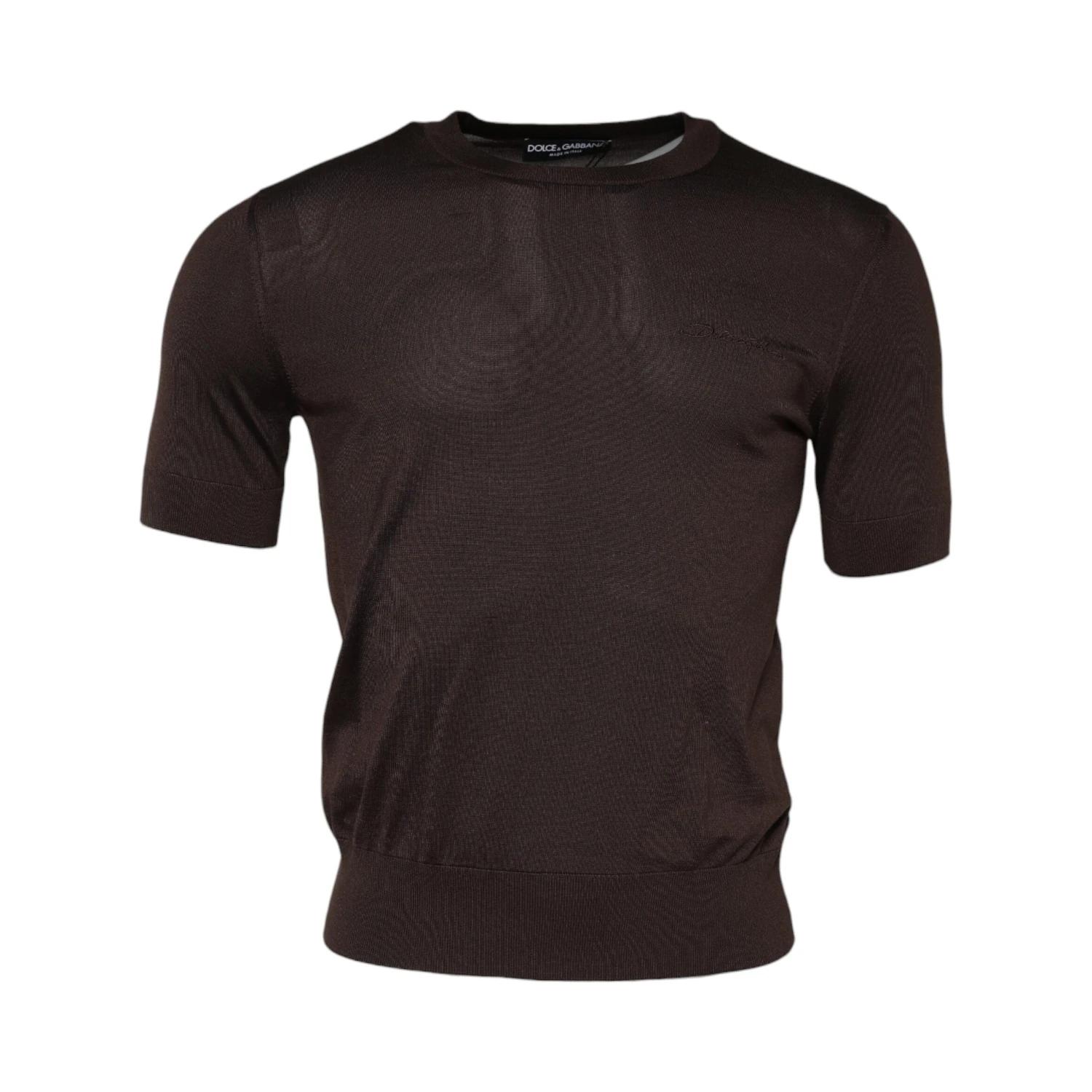 Brown Silk Crew Neck Short Sleeves T-shirt