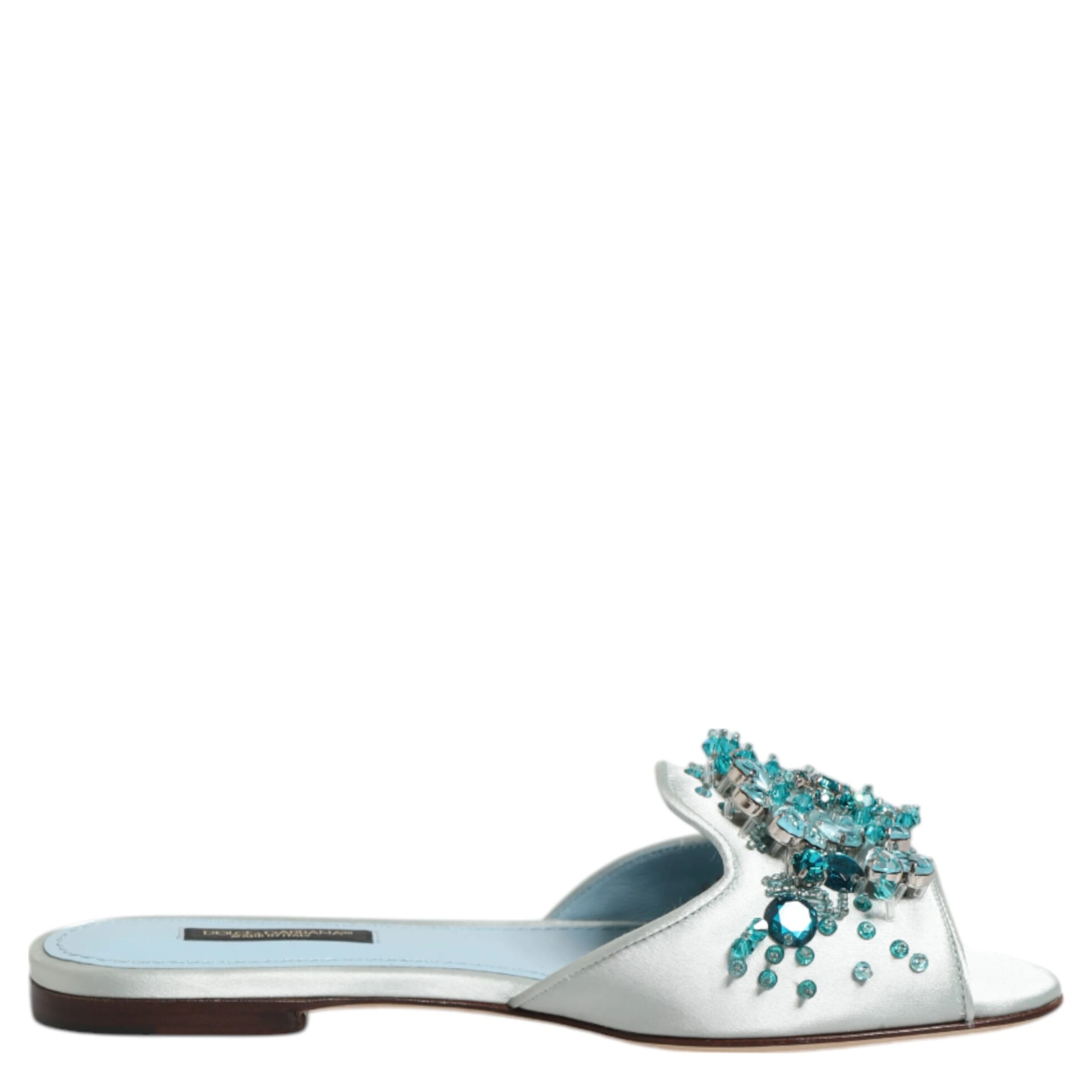 Silver Blue Leather Bead Embellish Slide Shoes