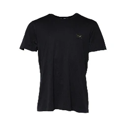 Dark Blue Logo Plaque Cotton Crewneck T-shirt
