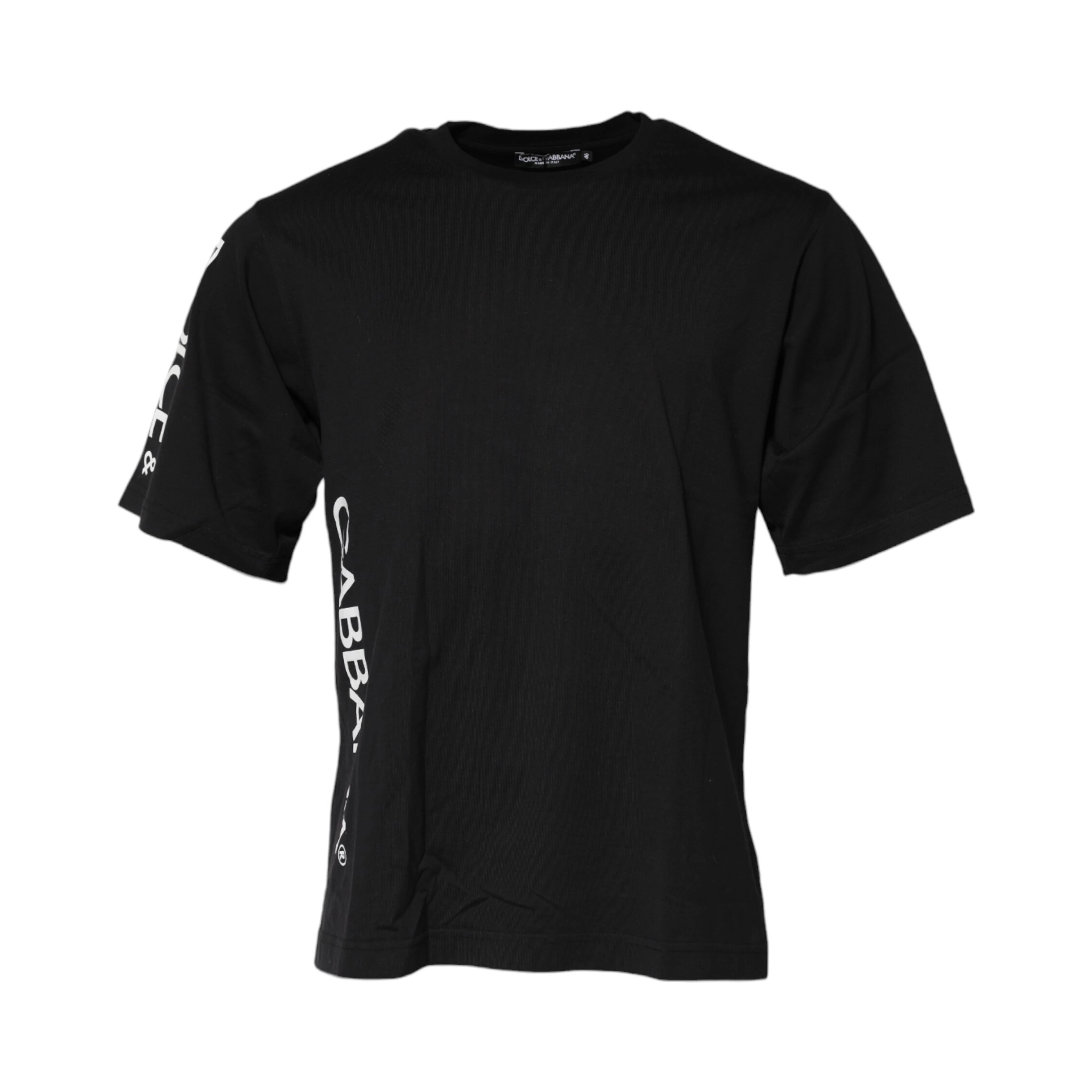 Black Logo Print Cotton Men Crew Neck T-shirt