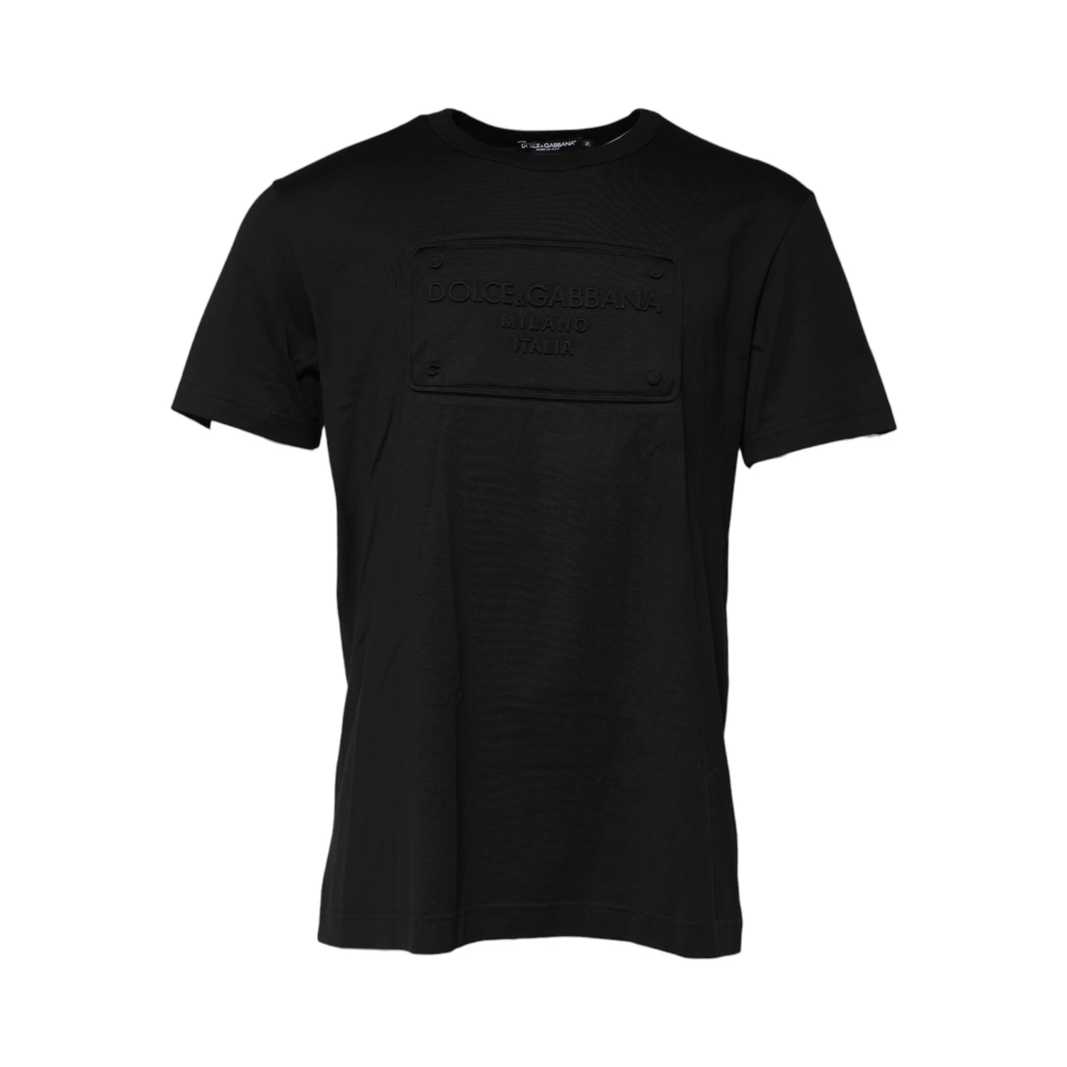 Black Embossed Logo Cotton Crew Neck T-shirt
