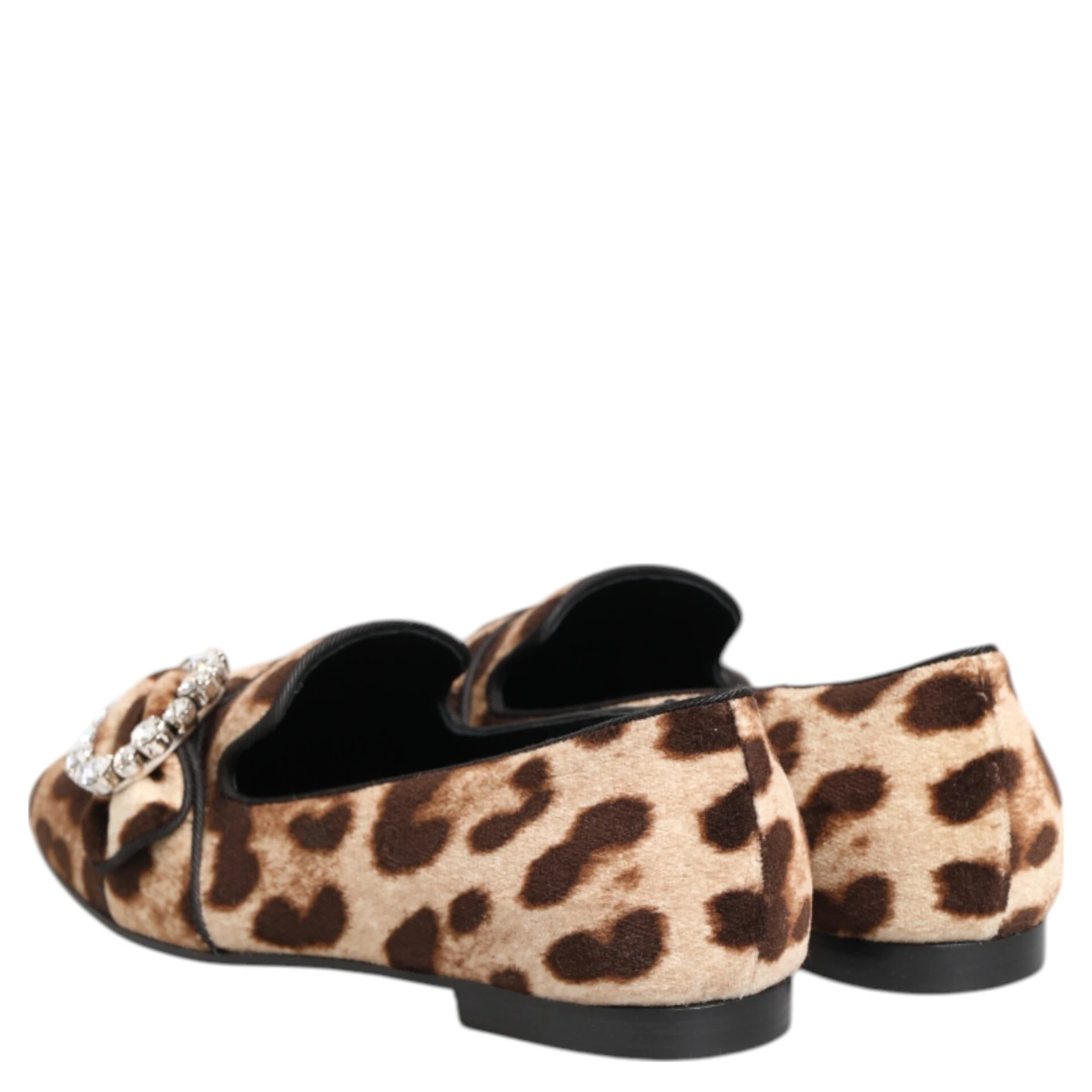 Brown Leopard Print Crystals Loafers Flats Shoes