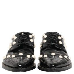 Black Leather Faux Pearl Dress Broque Shoes
