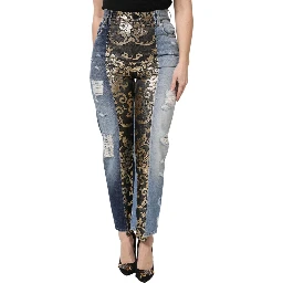 Multicolor Patchwork Tapered Denim Jeans