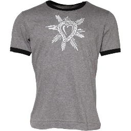 Gray Sacred Heart Cotton Crew Neck T-shirt