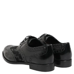 Black Leather Floral Lace Dress Formal Shoes