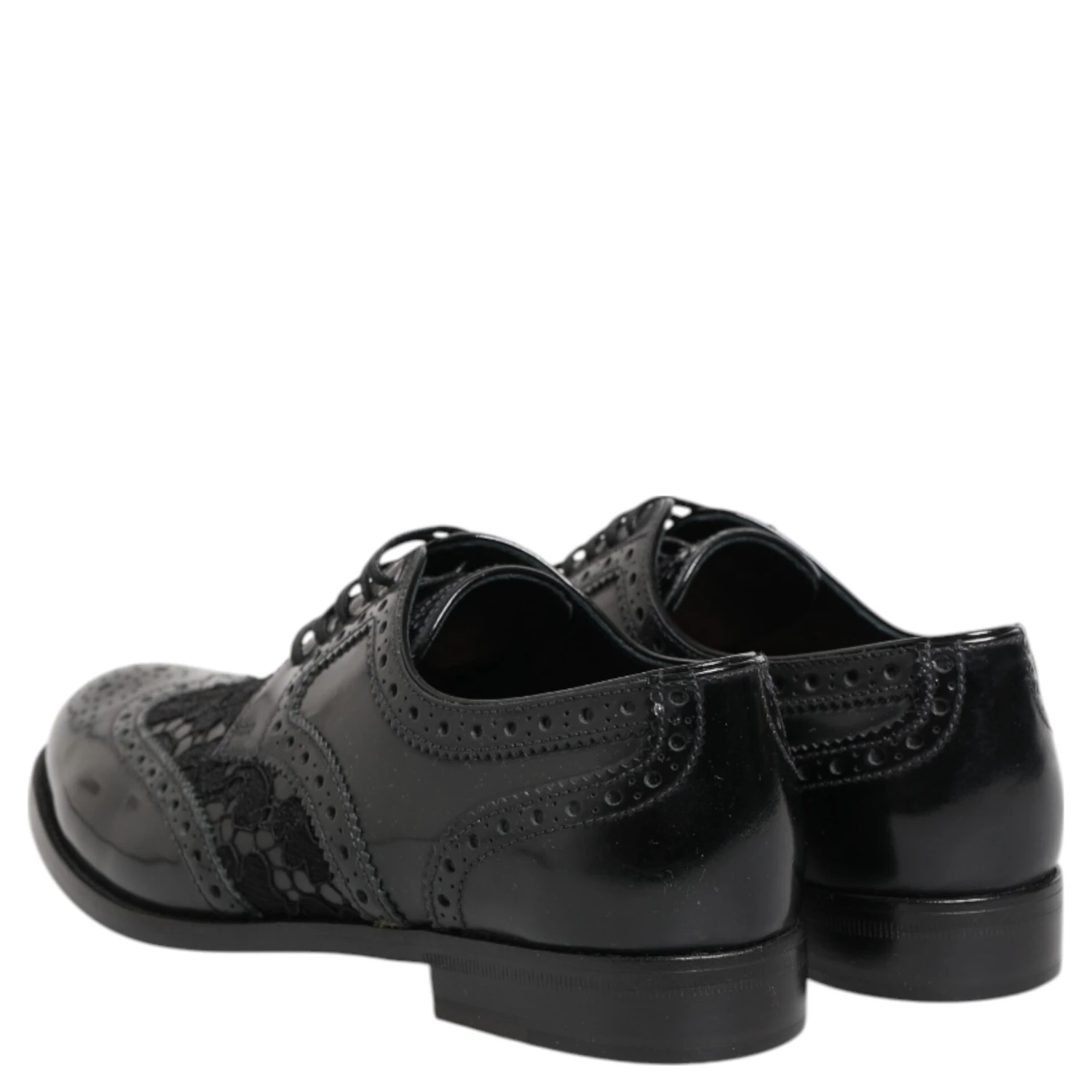Black Leather Floral Lace Dress Formal Shoes