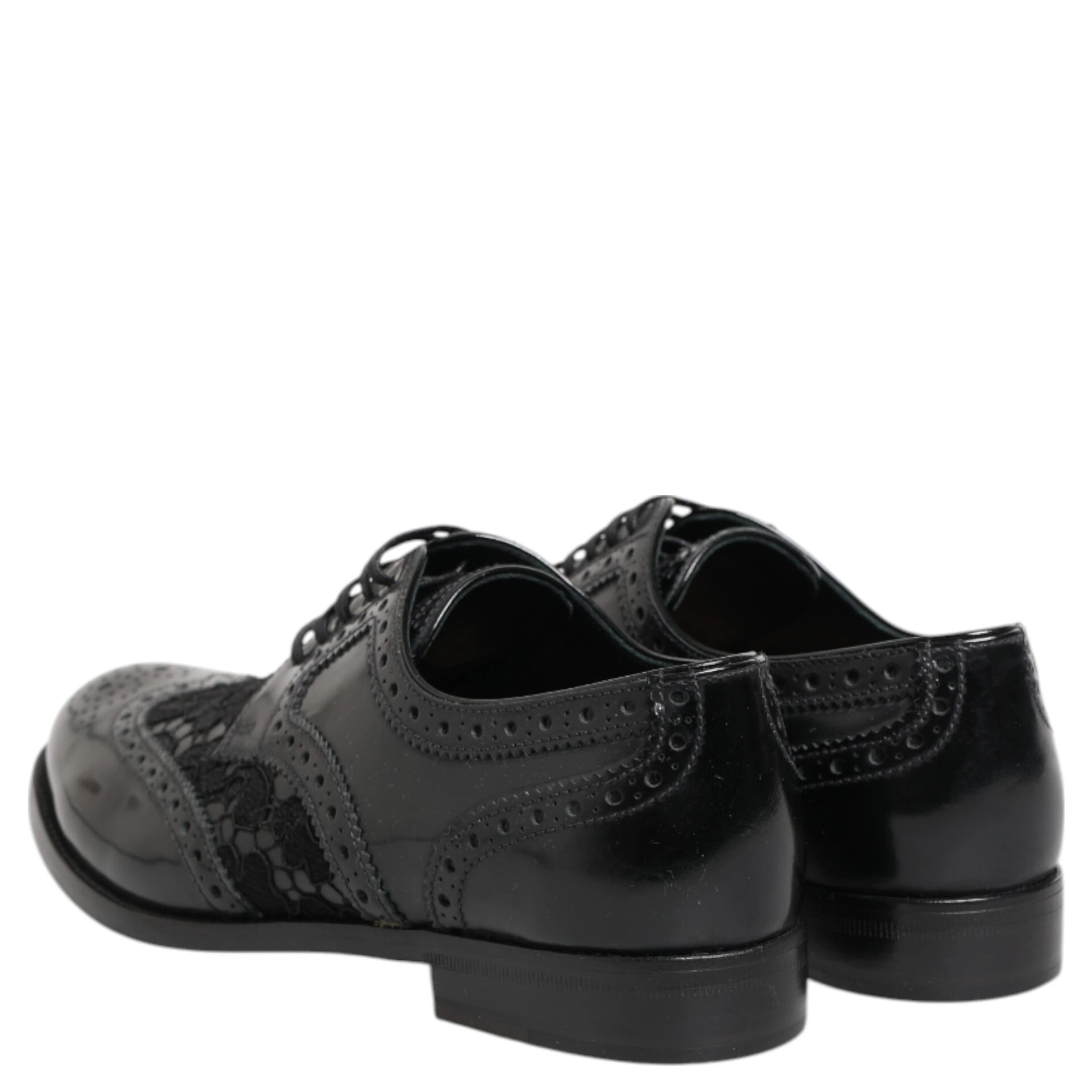 Black Leather Floral Lace Dress Formal Shoes