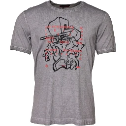 Gray Graphic Print Cotton Crew Neck T-shirt