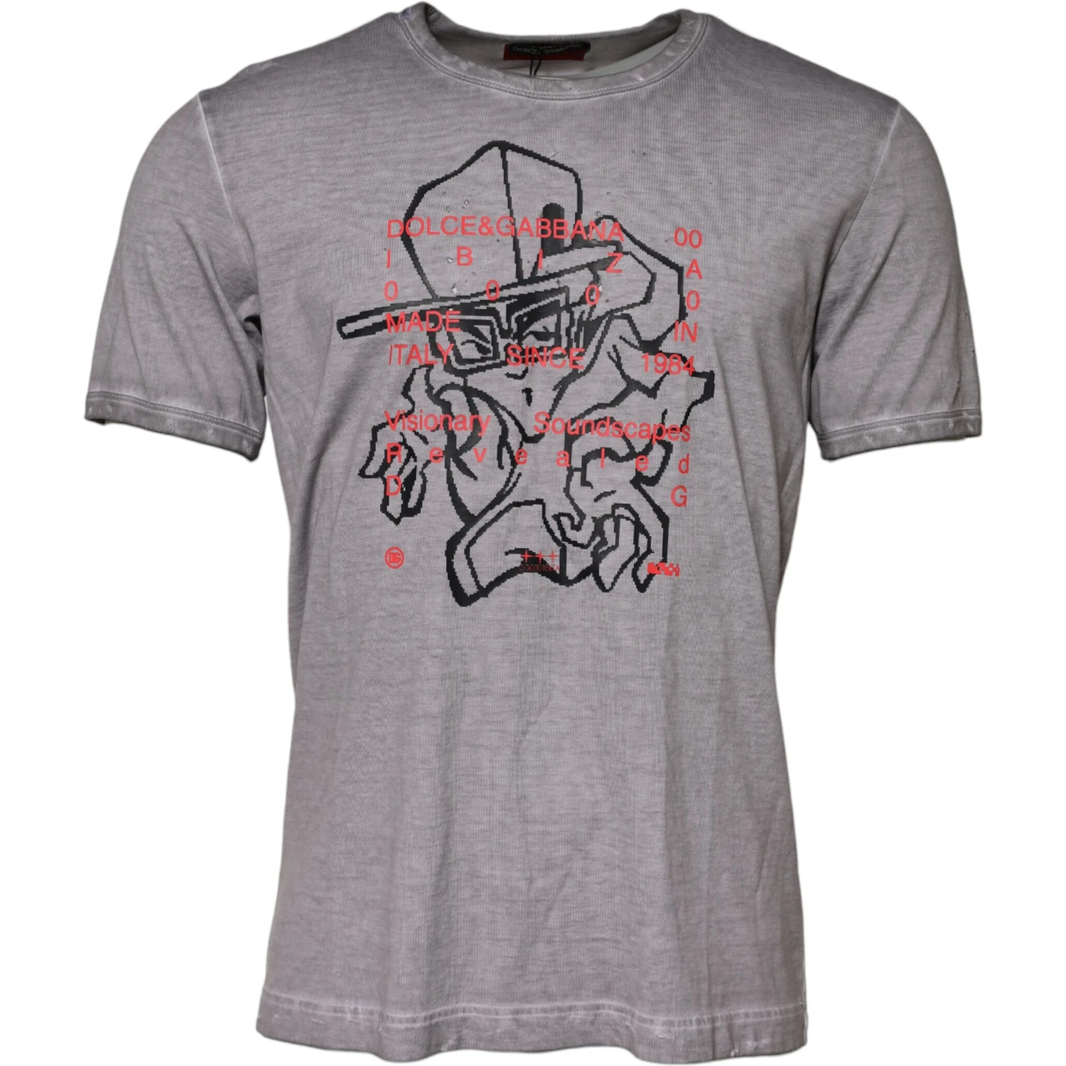 Gray Graphic Print Cotton Crew Neck T-shirt