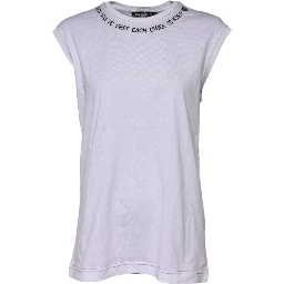 White Cotton Sleeveless Printed Tank T-shirt
