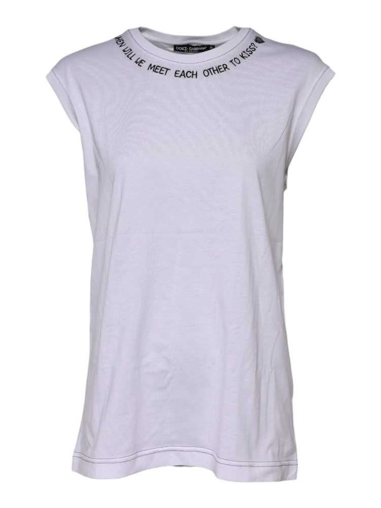 White Cotton Sleeveless Printed Tank T-shirt