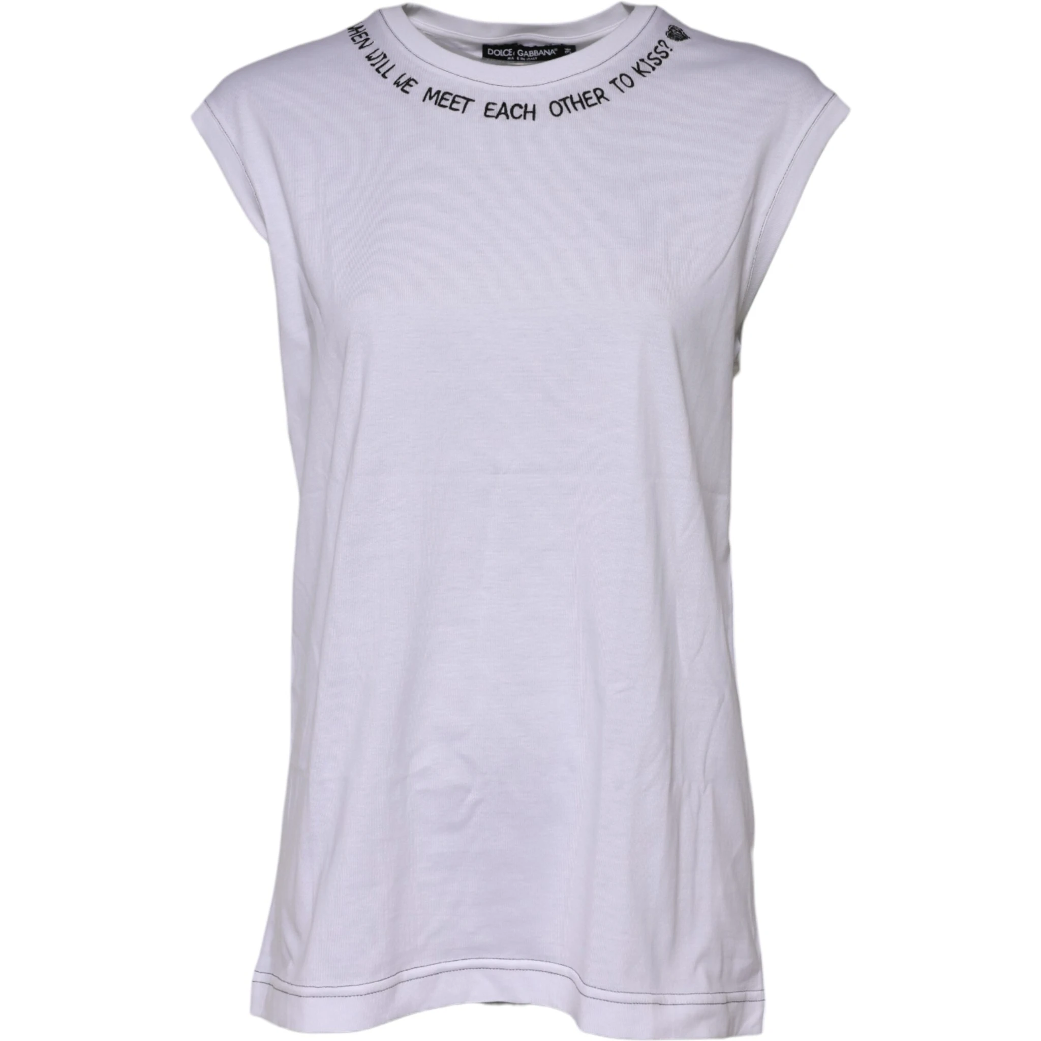 White Cotton Sleeveless Printed Tank T-shirt