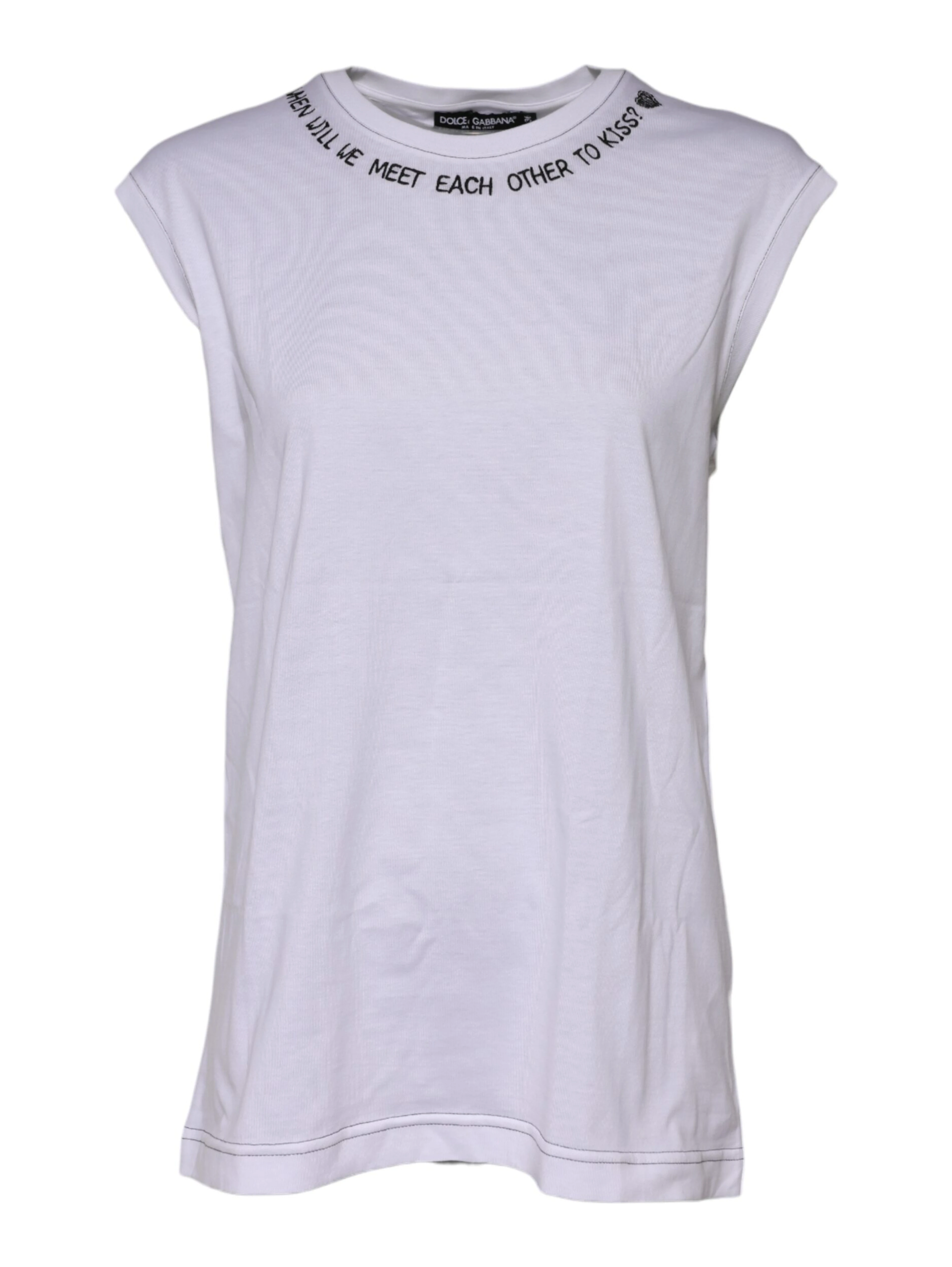 White Cotton Sleeveless Printed Tank T-shirt