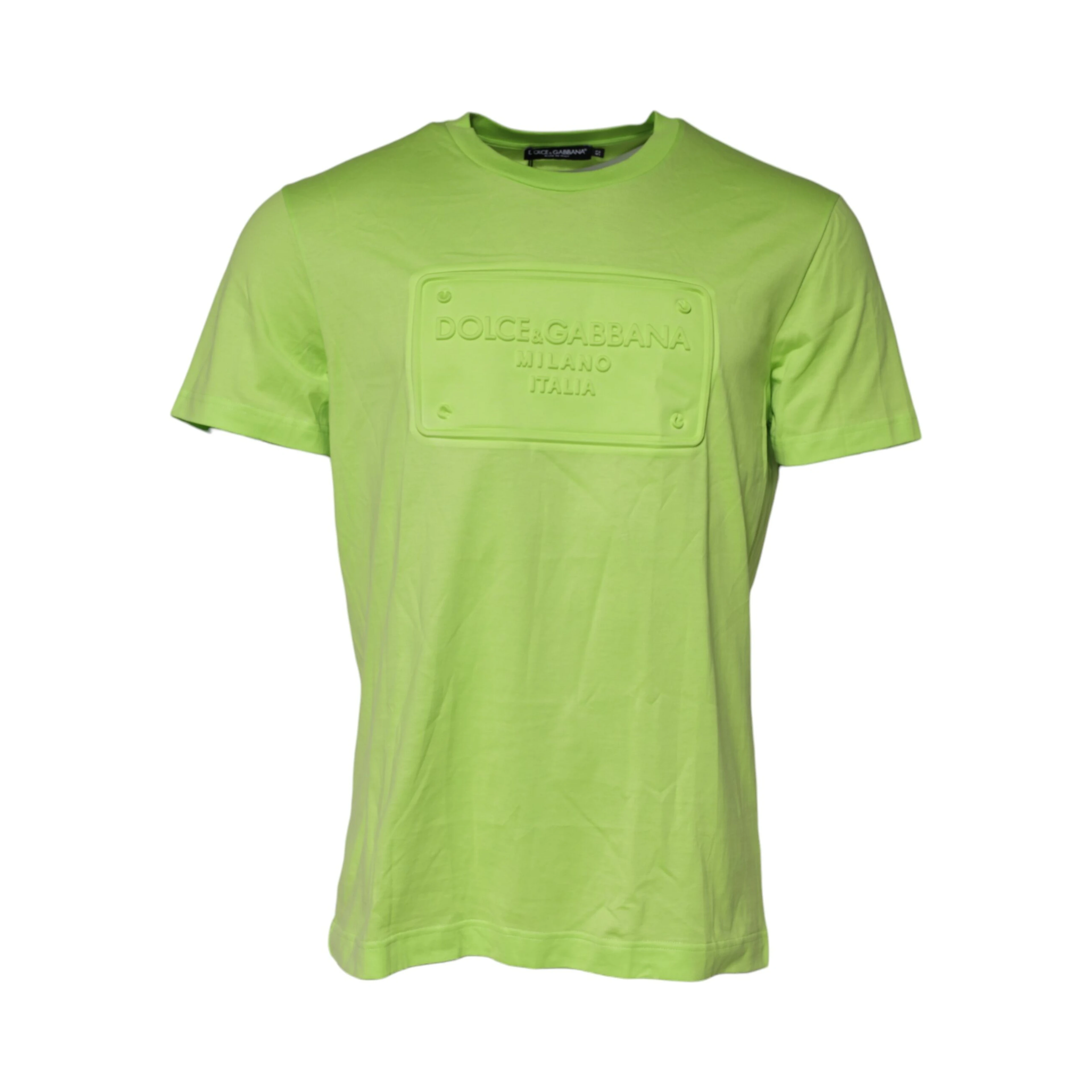 Green Embossed Logo Cotton Crew Neck T-shirt