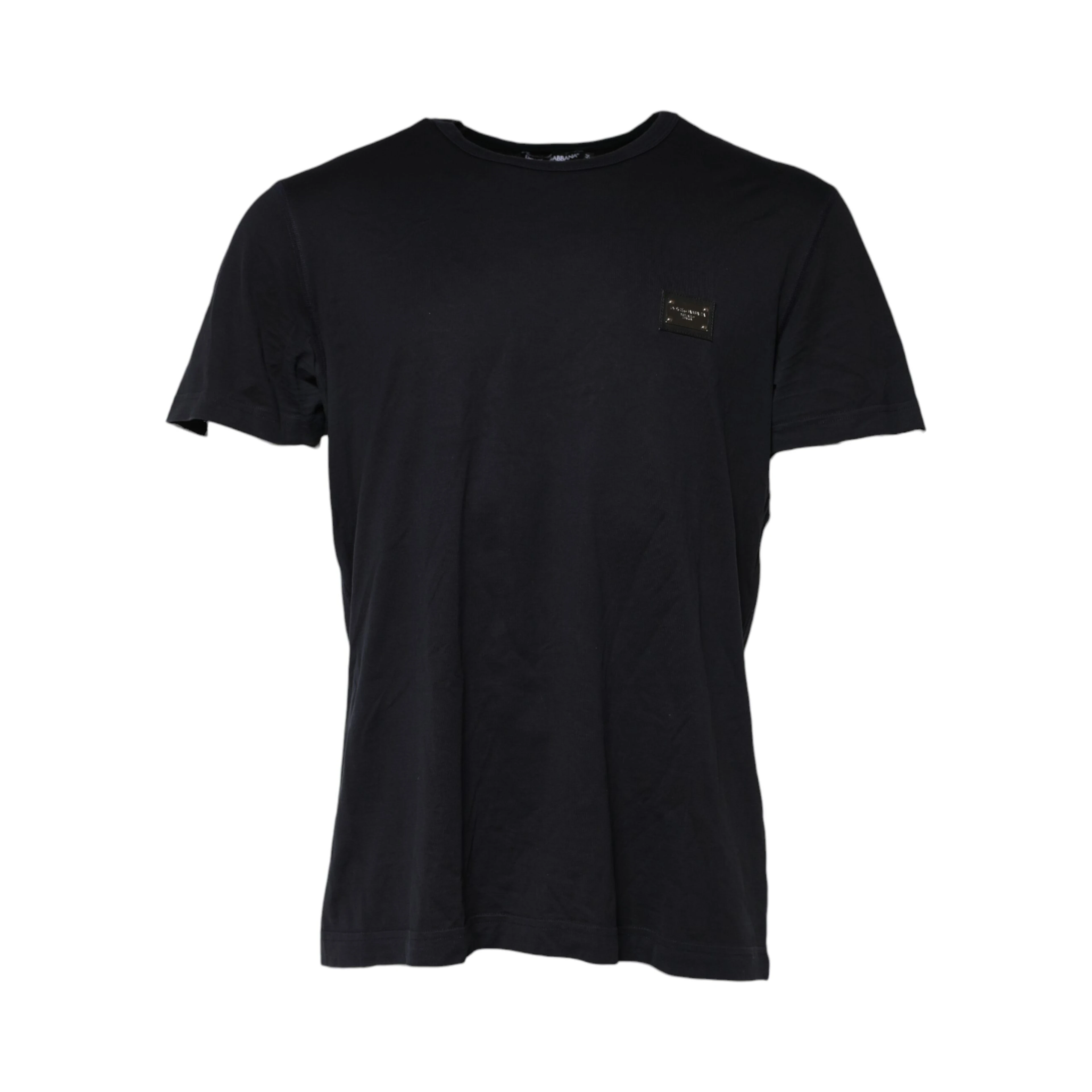 Dark Blue Logo Plaque Cotton Crewneck T-shirt