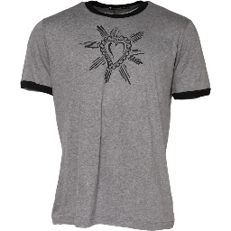 Gray Sacred Heart Cotton Crew Neck T-shirt