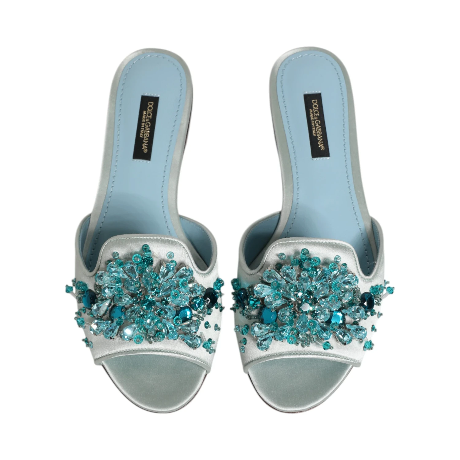 Silver Blue Leather Bead Embellish Slide Shoes