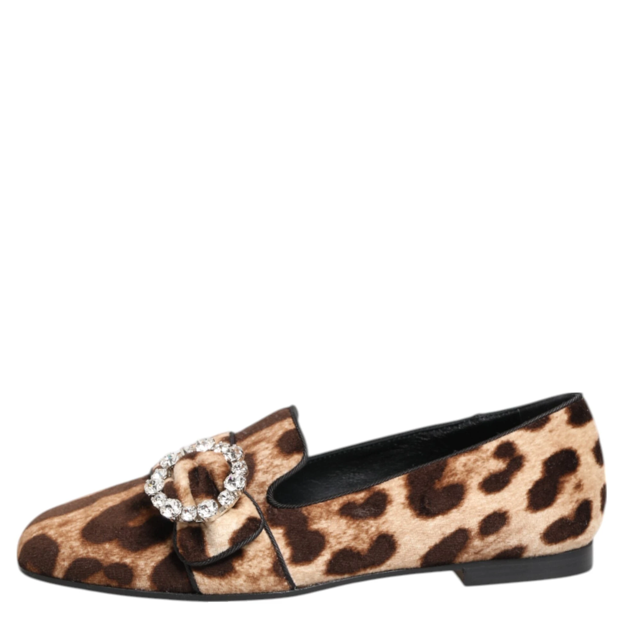 Brown Leopard Print Crystals Loafers Flats Shoes