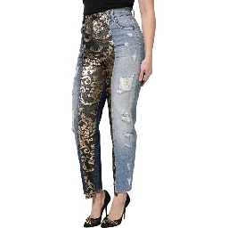 Multicolor Patchwork Tapered Denim Jeans