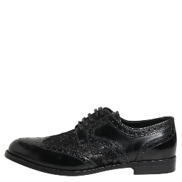 Black Leather Floral Lace Dress Formal Shoes