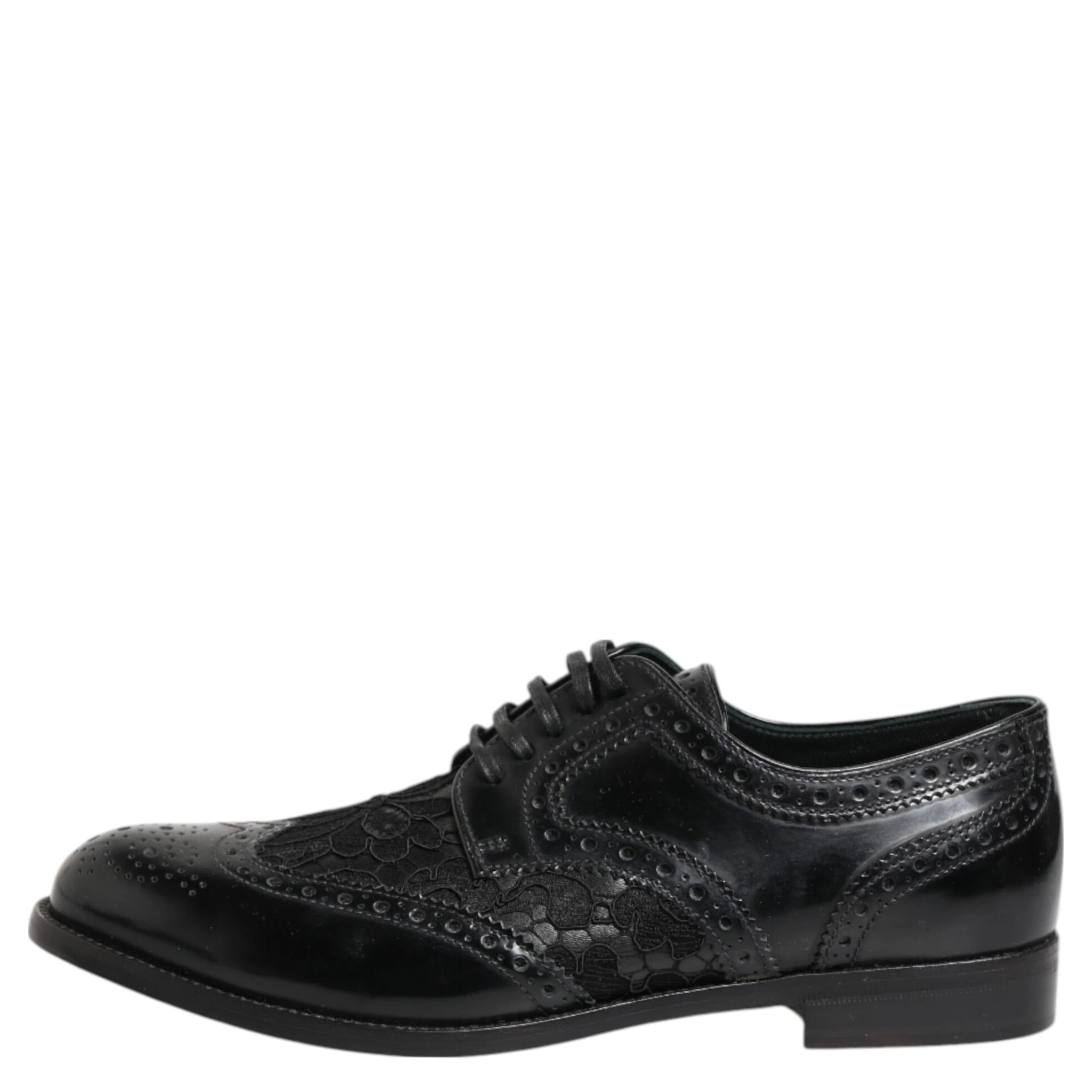 Black Leather Floral Lace Dress Formal Shoes