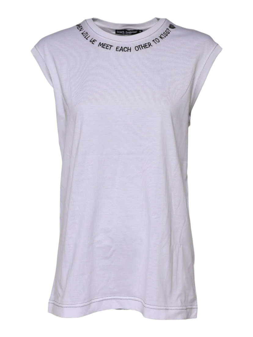 White Cotton Sleeveless Printed Tank T-shirt