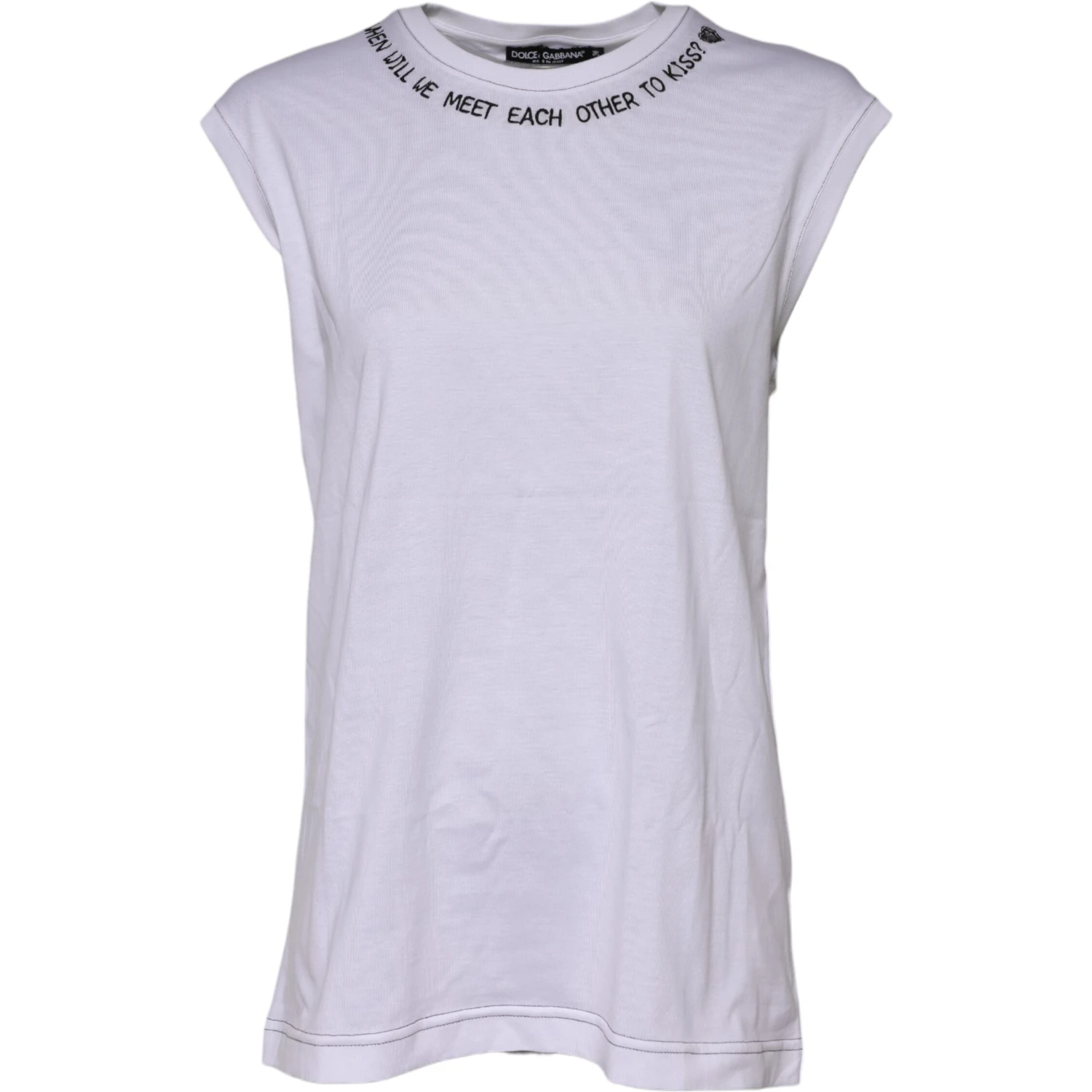 White Cotton Sleeveless Printed Tank T-shirt