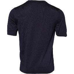 Dark Blue Silk Crew Neck Short Sleeves T-shirt