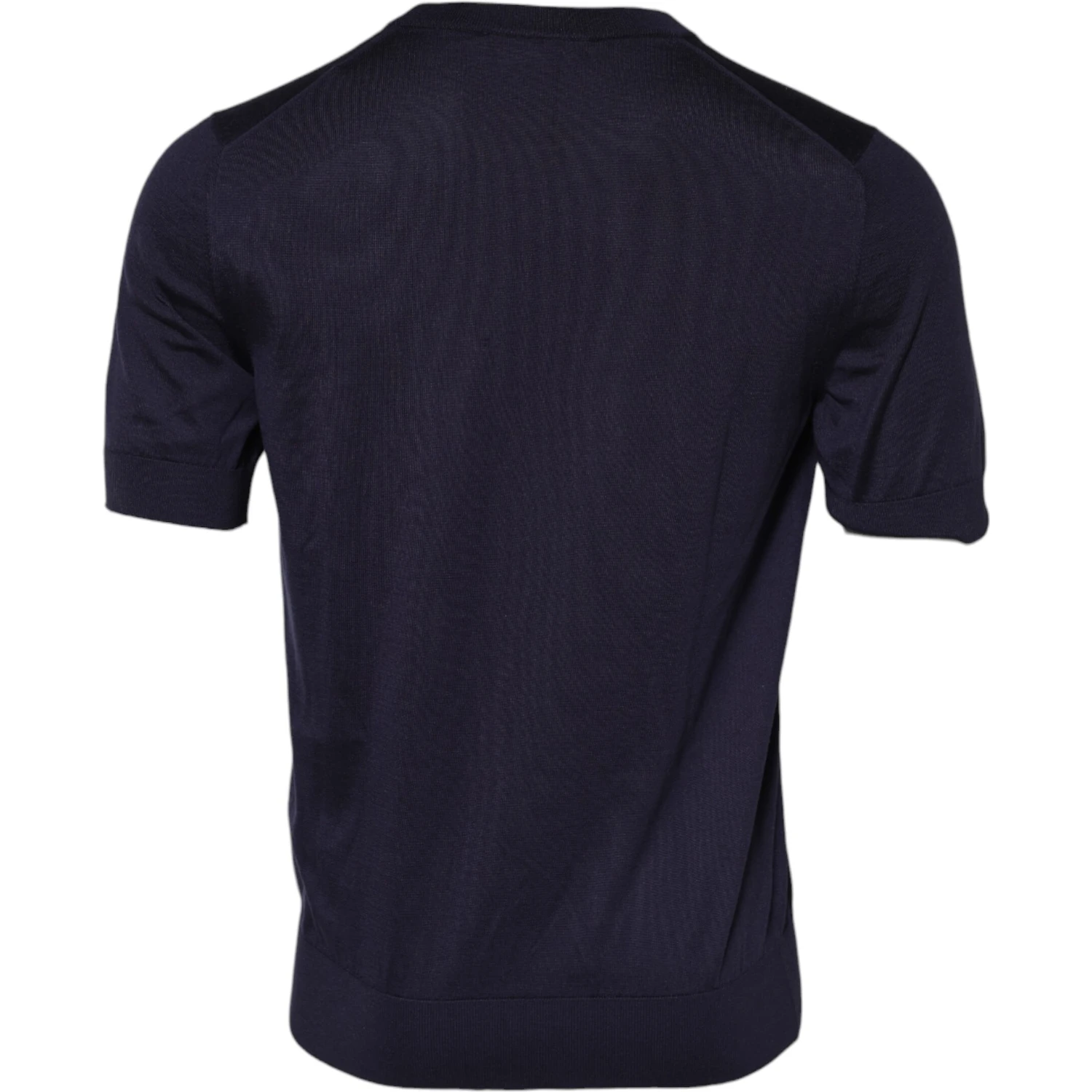 Dark Blue Silk Crew Neck Short Sleeves T-shirt